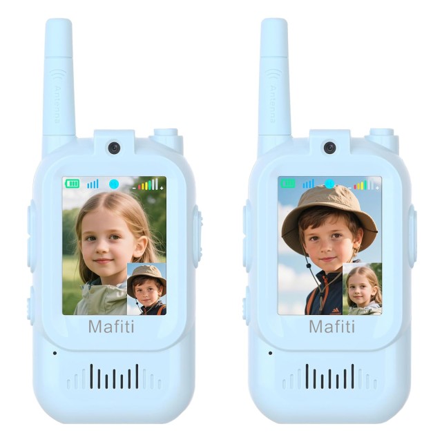 MAFITI παιδικά walkie talkie JK200 με οθόνη & κάμερα, 3+ ετών, επαναφορτιζόμενα, μπλε, 2τμχ
