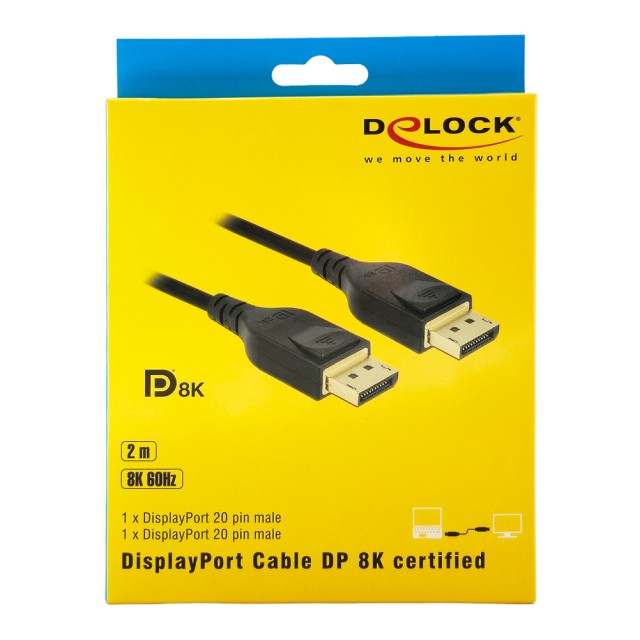 DELOCK καλώδιο DisplayPort 85660, certified, 8K/60Hz, 32.4 Gbps, 2m, μαύρο