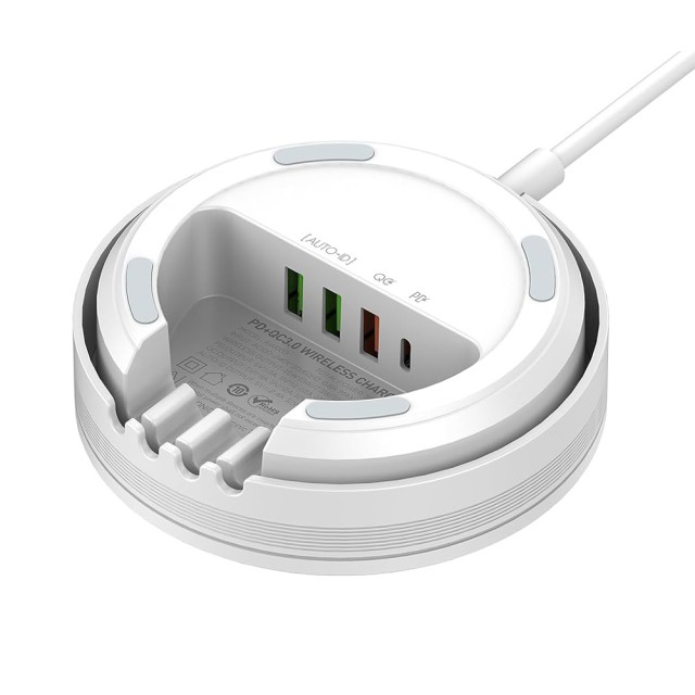 LDNIO σταθμός φόρτισης AW003, USB-C/3x USB/wireless, 32W, PD/QC, λευκός