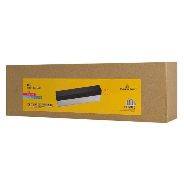 POWERTECH LED ηλιακό φωτιστικό PT-1521 με αισθητήρα κίνησης, 4W, 2000mAh, μαύρο