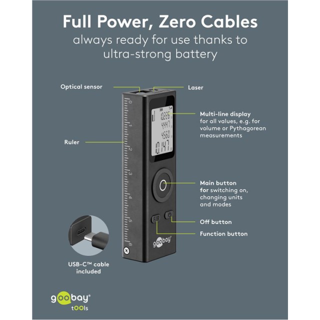 GOOBAY laser μετρητής απόστασης 77834, επαναφορτιζόμενος, έως 30m