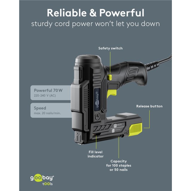 GOOBAY ηλεκτρικό καρφωτικό για καρφιά & συνδετήρες 77820, 70W