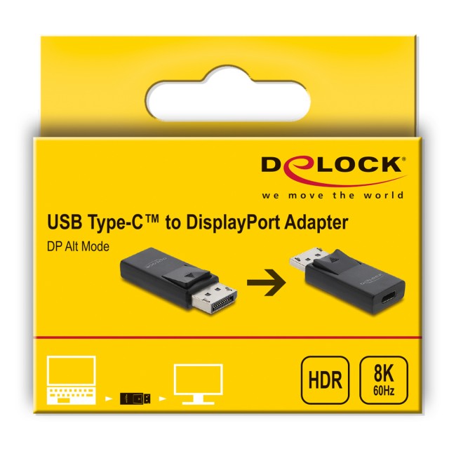 DELOCK αντάπτορας DisplayPort σε USB-C 61078, 8K/60Hz, μαύρος