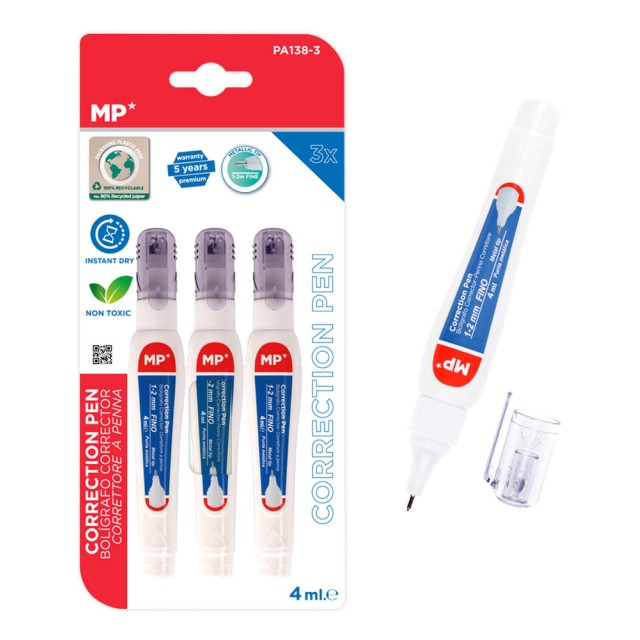 MP σετ διορθωτικό στυλό PA138-3C, 1-2mm, 4ml, 3τμχ