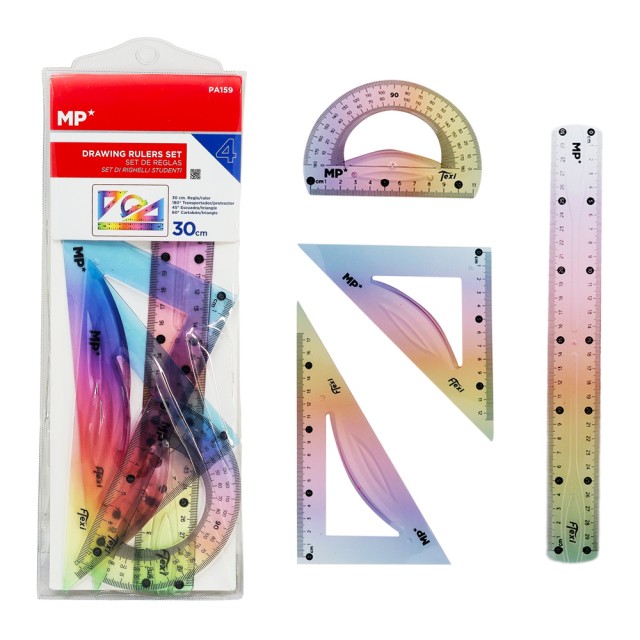 MP σετ πλαστικοί χάρακες PA159, εύκαμπτοι, διάφανοι/πολύχρωμοι, 4τμχ