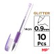 MP σετ στυλό διαρκείας ballpoint PE105 με glitter, 0.9mm, διάφορα χρώματα, 10τμχ