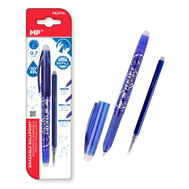 MP στυλό διαρκείας PE217A με ανταλλακτικό μελάνι, erasable, 0.7mm, μπλε