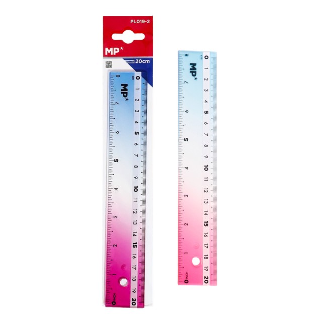 MP πλαστικός χάρακας PL019-2, 8"/20cm, διάφανος/πολύχρωμος