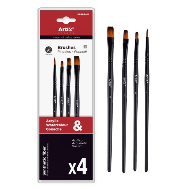 ARTIX PAINTS σετ πινέλων ζωγραφικής PP389-01, μαύρο, 4τμχ