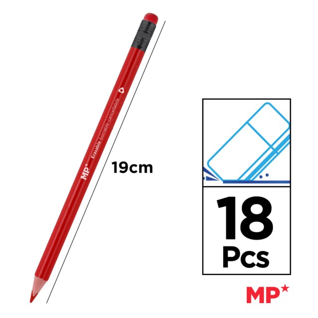 MP χρωματιστές ξυλομπογιές PP824 με γόμα, τρίγωνες, 18τμχ