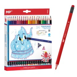 MP χρωματιστές ξυλομπογιές PP825 με γόμα, τρίγωνες, 24τμχ