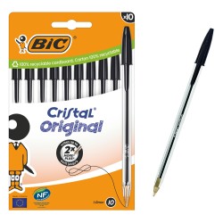 BIC στυλό διαρκείας ballpoint Cristal Original, 1.0mm μύτη, μαύρο, 10τμχ