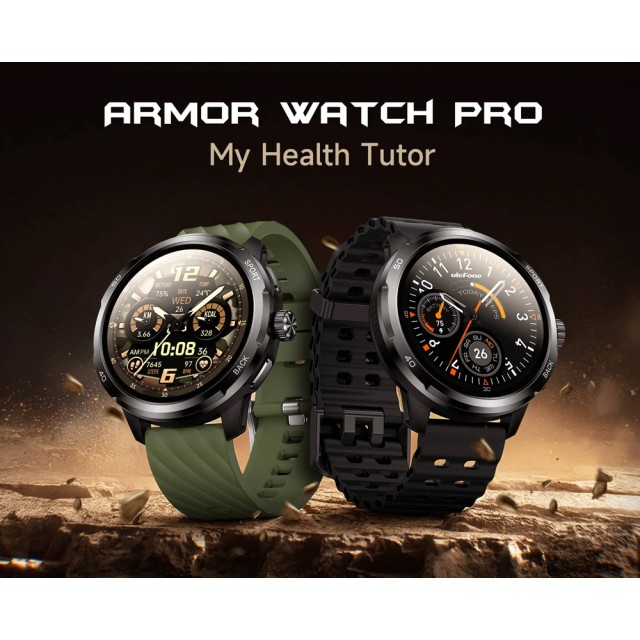 ULEFONE smartwatch Armor Watch Pro, 2x λουράκια, heart rate, 1.50" AMOLED, GPS, 5 ΑΤΜ/IP68/IP69K/MIL-STD-810H, μαύρο