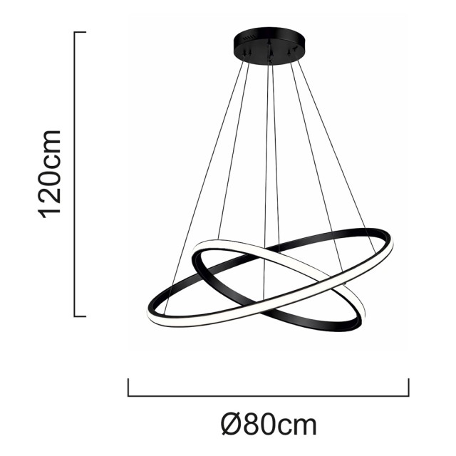 POWERTECH LED φωτιστικό οροφής PT-1529, 60W, 4000K, Φ80x120cm, μαύρο