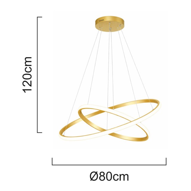 POWERTECH LED φωτιστικό οροφής PT-1530, 60W, 4000K, Φ80x120cm, χρυσό