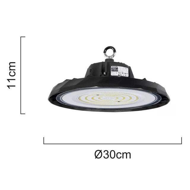 POWERTECH LED φωτιστικό καμπάνα PT-1531, 100W, 6500K, Φ30x11cm, IP65, μαύρο