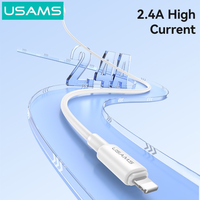 USAMS καλώδιο Lightning σε USB SJ762, 2.4A 12W, 480Mbps, 1m, λευκό