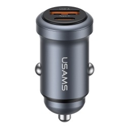 USAMS φορτιστής αυτοκινήτου CC322, USB & USB-C, 30W, γκρι