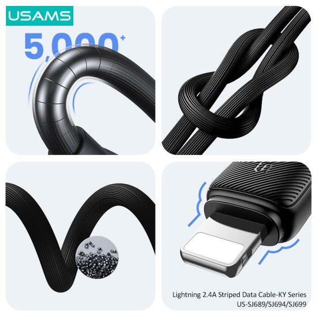 USAMS καλώδιο Lightning σε USB US-SJ694, 2.4A, 480Mbps, 2m, μαύρο