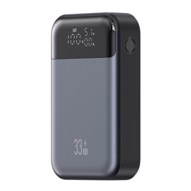 USAMS power bank CD221 με οθόνη, 2x θύρες εξόδου, 10000mAh, PPS 33W, γκρι