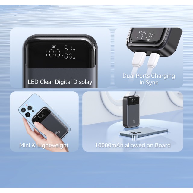 USAMS power bank CD221 με οθόνη, 2x θύρες εξόδου, 10000mAh, PPS 33W, γκρι