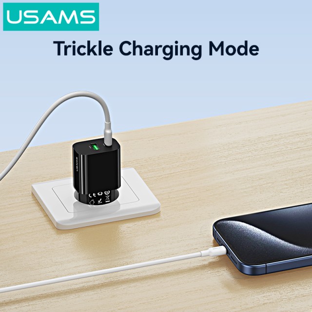 USAMS φορτιστής τοίχου CC317, USB & USB-C, 33W, GaN, λευκός
