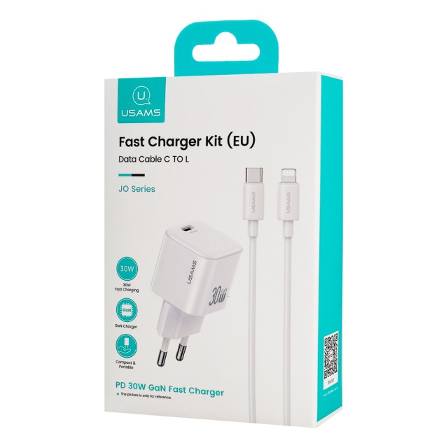 USAMS φορτιστής τοίχου CC262 με καλώδιο Lightning, 30W, GaN, λευκός