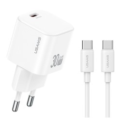 USAMS φορτιστής τοίχου CC262 με καλώδιο USB-C, 30W, GaN, λευκός
