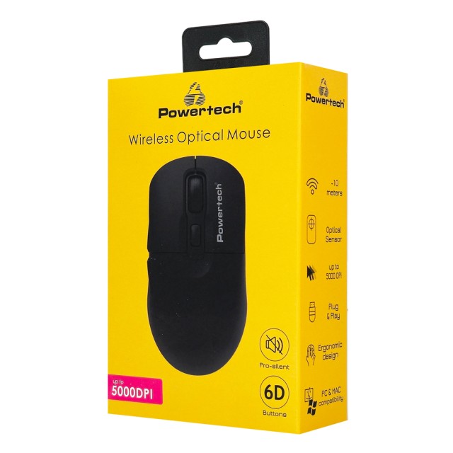POWERTECH ασύρματο ποντίκι PT-1542, 2.4GHz, έως 5000DPI, αθόρυβο, μαύρο