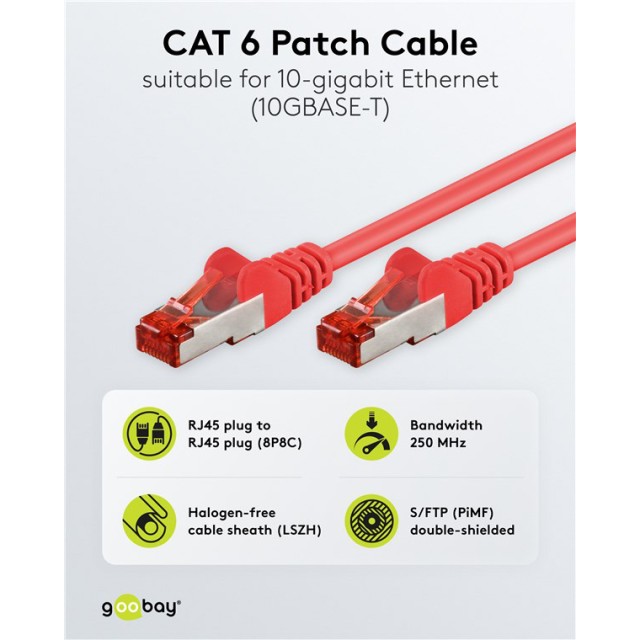 GOOBAY καλώδιο δικτύου 93214, CAT 6 S/FTP, copper, 250MHz, 0.25m, κόκκινο