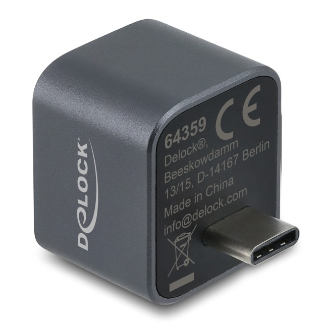 DELOCK mini USB hub 64359, 2x θυρών, USB 3.2, 10Gbps, USB-C σύνδεση, γκρι