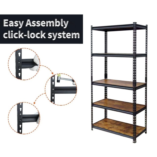 HOME USE μεταλλική ραφιέρα HUH-0261 με 5 ράφια, 90x40x183cm, burned wood