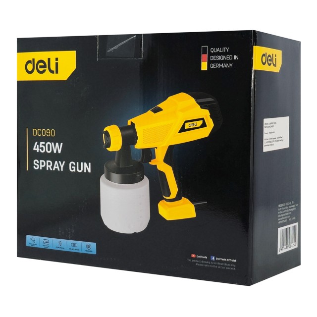 DELI ηλεκτρικό πιστόλι βαφής DC090 με δοχείο 800ml, 450W