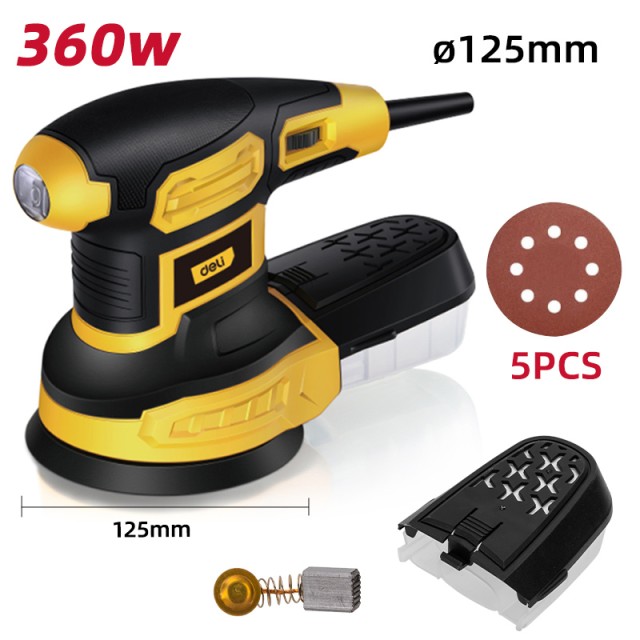 DELI έκκεντρο τριβείο DL-SG125-E3, 360W, Φ125mm, ρυθμιζόμενη ταχύτητα & συλλέκτη