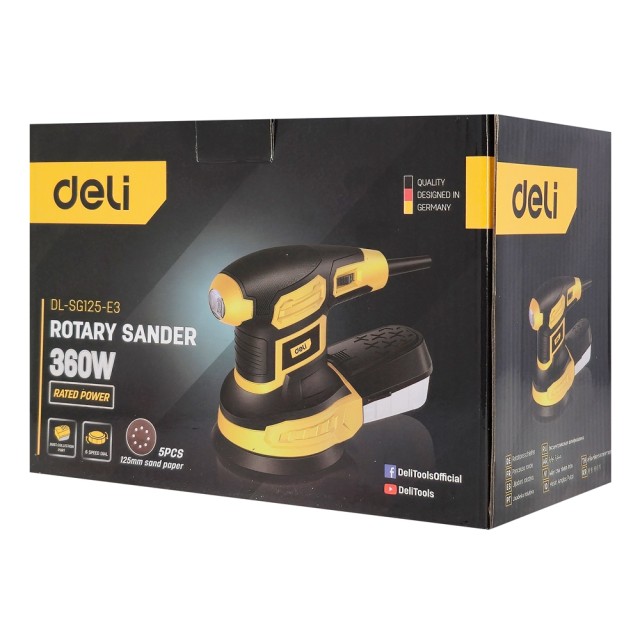 DELI έκκεντρο τριβείο DL-SG125-E3, 360W, Φ125mm, ρυθμιζόμενη ταχύτητα & συλλέκτη