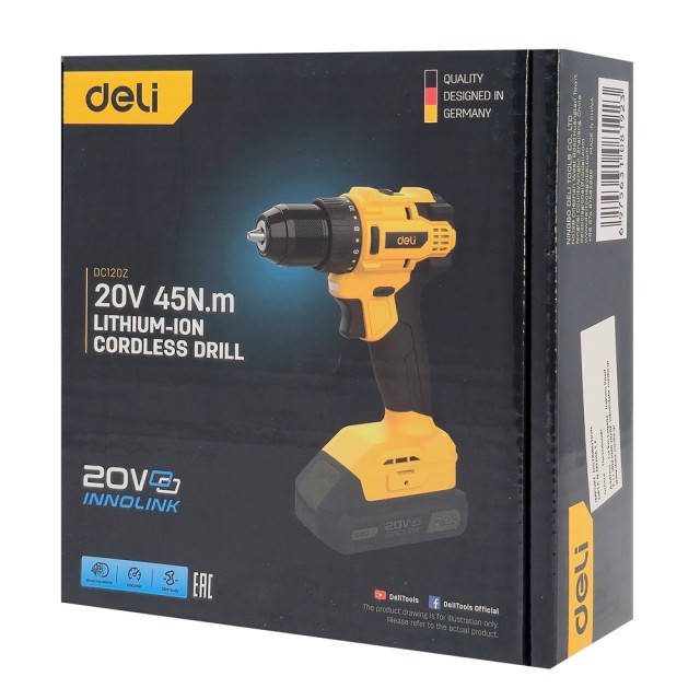 DELI δράπανο μπαταρίας DC120Z, Brushless, 20V, 45N.m