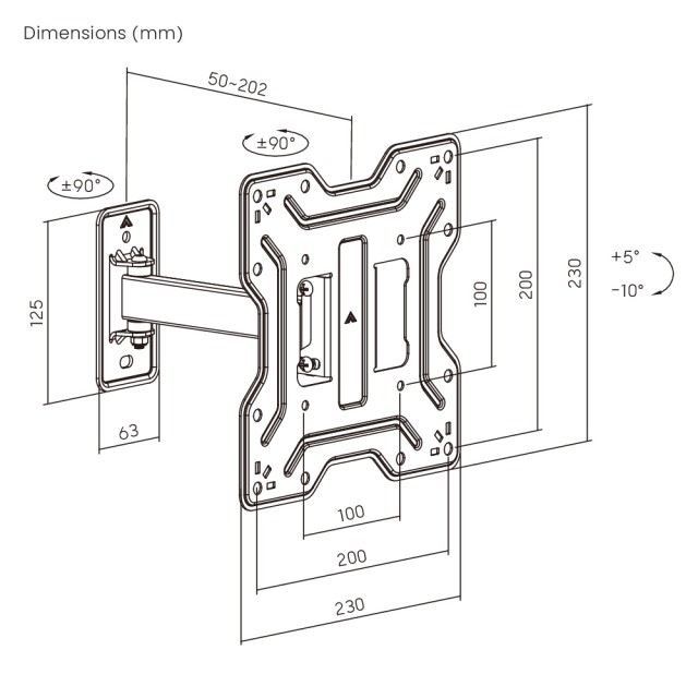 POWERTECH επιτοίχια βάση τηλεόρασης PT-1555, 23-43", έως 30kg, full motion