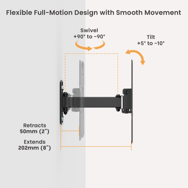 POWERTECH επιτοίχια βάση τηλεόρασης PT-1555, 23-43", έως 30kg, full motion