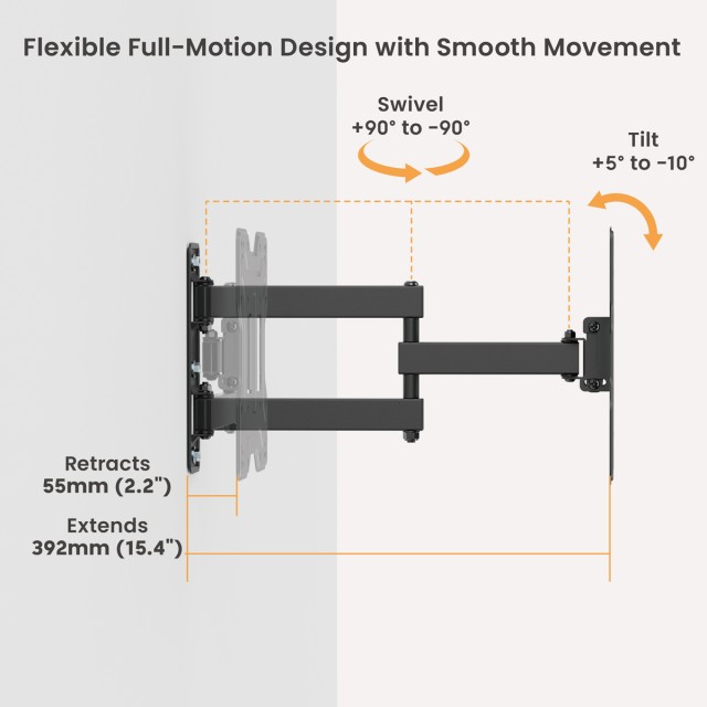 POWERTECH επιτοίχια βάση τηλεόρασης PT-1556, 23-43", έως 30kg, full motion