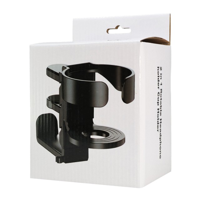 POWERTECH βάση ακουστικών & ποτηροθήκη γραφείου PT-1579, περιστρεφόμενη, μαύρη