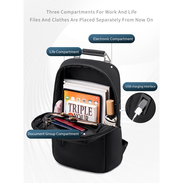 ARCTIC HUNTER τσάντα πλάτης B00915 με θήκη laptop 15.6", USB, 20L, μαύρη