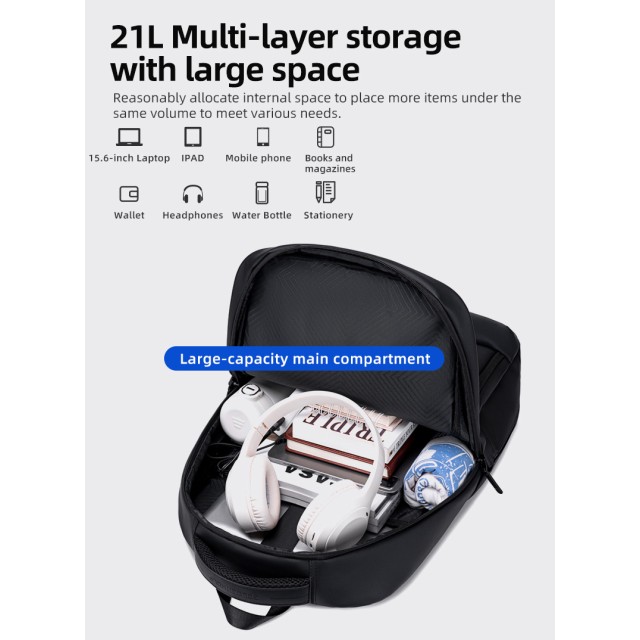 GOLDEN WOLF τσάντα πλάτης GB00707 με θήκη laptop 15.6", 21L, μαύρη