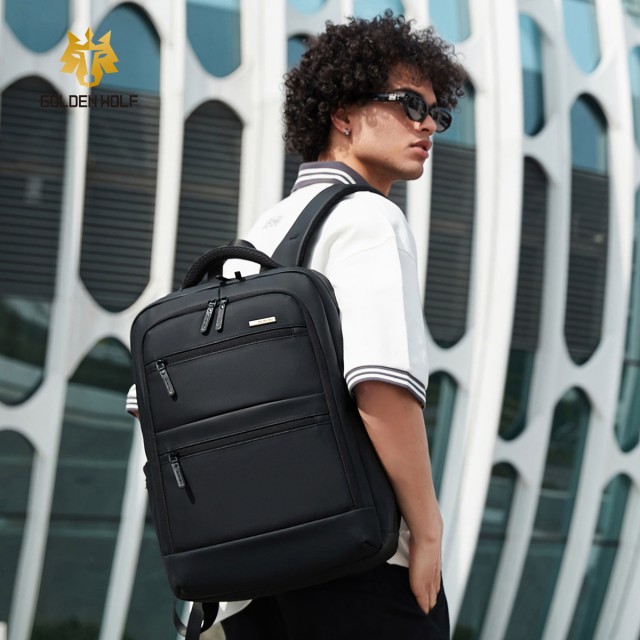 GOLDEN WOLF τσάντα πλάτης GB00707 με θήκη laptop 15.6", 21L, μαύρη