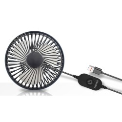 BRUNO ανεμιστήρας αυτοκινήτου BRN-0284, 5" ιντσών, με περιστροφή 360°, 2 ταχύτητες και καλώδιο USB