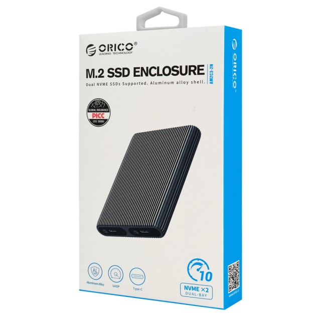 ORICO θήκη για 2x M.2 NVME SSD AM2C3-2N, 10Gbps, tool free, γκρι