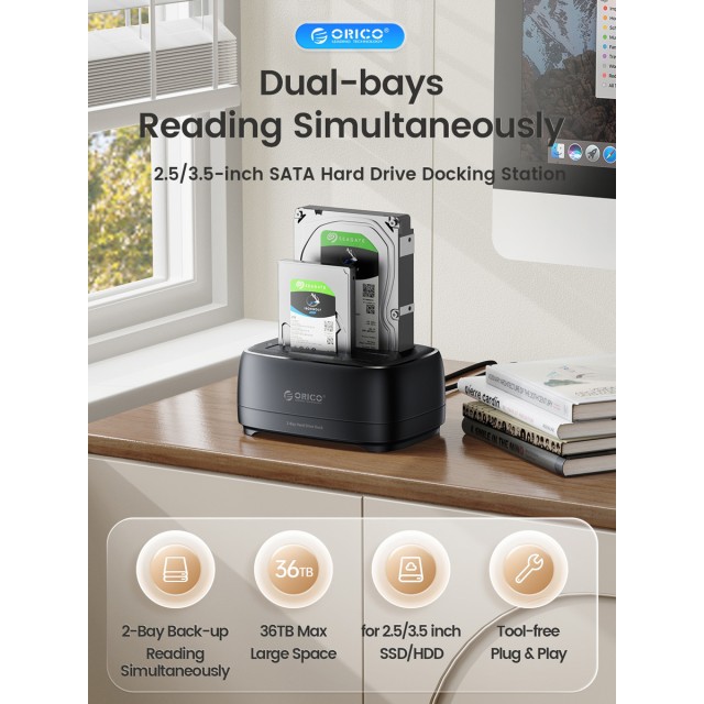 ORICO docking station για 2.5" ή 3.5" SATA HDD/SSD DD28U3-C, 2 θέσεων, 5Gbps, clone function, μαύρο