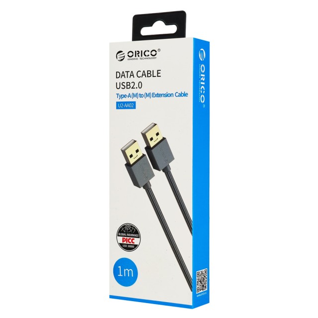 ORICO καλώδιο USB 2.0 U2-AA02, 480Mbps, 1m, γκρι