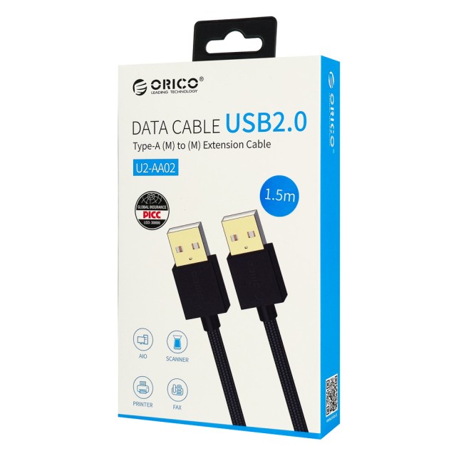 ORICO καλώδιο USB 2.0 U2-AA02, 480Mbps, 1.5m, μαύρο