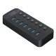 ORICO USB hub CT2U3-7AB με διακόπτες, 7x θυρών, USB 3.0, 5Gbps, USB σύνδεση, μαύρο