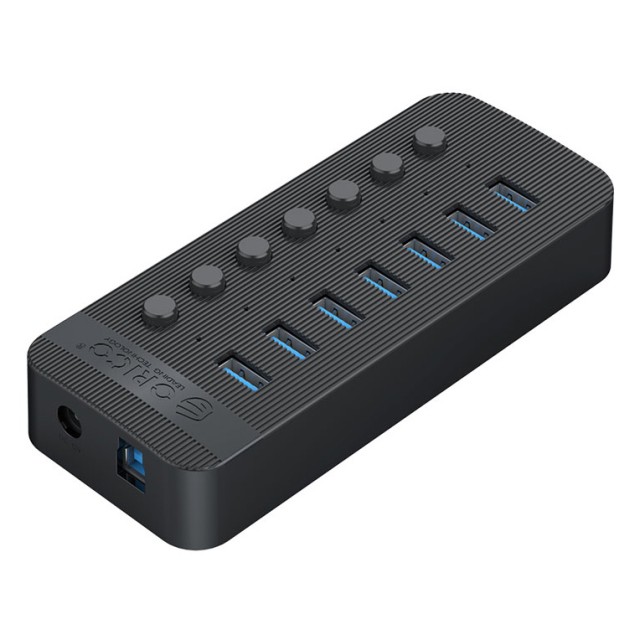 ORICO USB hub CT2U3-7AB με διακόπτες, 7x θυρών, USB 3.0, 5Gbps, USB σύνδεση, μαύρο